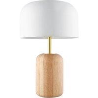 Happy Homewares Modern Designer Wooden Table Lamp with White Gloss Domed Metal Shade in Brown