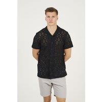 Brave Soul Men's Geometric Crochet Short Sleeve Shirt in Black | Size: XL