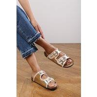 Where's That From Women's 'Andi' Chunky Flatform Sandals With Cutout Straps in Gold | Size: 4