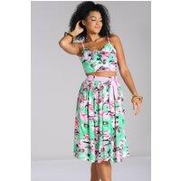 Hell Bunny Women's Kai Pink Green Vintage Kitsch Holiday Artwork Midi Skirt | Size: 2XL