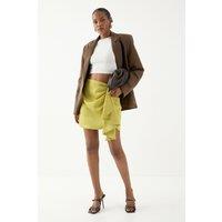 MissPap Women's Satin Drape Side Mini Skirt in Green | Size: 8
