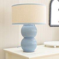 ValueLights Gemma Linen with Trim Drum Lamp Shade Stacked Ribbed Glazed Table Lamp in Light Blue