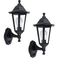 ValueLights Mayfair Pair Of Traditional Style Black Outdoor Security PIR Motion Sensor IP44 Wall Light Lanterns