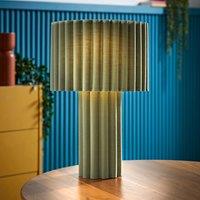 ValueLights Lenny Drum Lamp Shade Colour Drench Ribbed Full Fabric Table Lamp in Pale Green