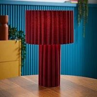 ValueLights Lenny Drum Lamp Shade Colour Drench Ribbed Full Fabric Table Lamp in Burgundy