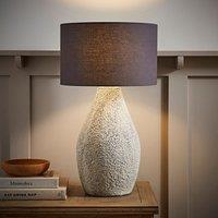ValueLights Colin Grey Drum Shade Grey Speckled Hand Finished Ceramic Stoneware Table Lamp in Natural