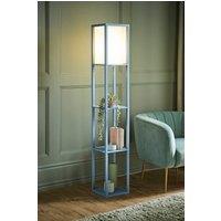 ValueLights Struttura Pastel Wooden Shelving Floor Lamp with Fabric Shade in Baby Blue