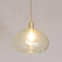 ValueLights Corinne Twill Spiral Bulbous Glass Easy Fit Pendant Lamp Shade in Light Green