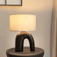 ValueLights Lia Fabric Drum Lamp Shade Black Arch Abstract Ceramic Table Lamp with LED Bulb in White