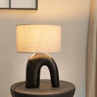ValueLights Lia Fabric Drum Lamp Shade Black Arch Abstract Ceramic Table Lamp with LED Bulb in Grey
