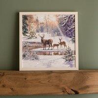 Samuel Alexander 40cm Battery Operated Light up Family of Deers Christmas Canvas with LEDs in White