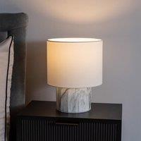 ValueLights Melanie White Marble Effect Table Lamp with White Linen Lamp Shade in Off-White