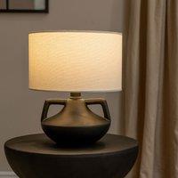 ValueLights Zoe Linen Drum Lamp Shade Matte Black Ceramic Vase Table Lamp