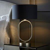 ValueLights Antonia Fabric with Chrome Drum Shade Brushed Chrome Oval Table Lamp in Charcoal