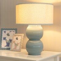 ValueLights Gemma Linen with Trim Drum Lamp Shade Stacked Ribbed Glazed Table Lamp in Pale Green