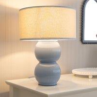 ValueLights Gemma Linen with Trim Drum Lamp Shade Stacked Ribbed Glazed Table Lamp in Light Blue