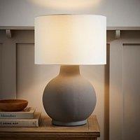 ValueLights Blair Natural Linen Durm Shade Hand Finished Ceramic Stonewear Table Lamp in Grey