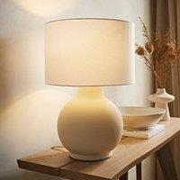 ValueLights Blair Natural Linen Durm Shade Hand Finished Ceramic Stonewear Table Lamp in Beige