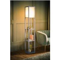 ValueLights Struttura Pastel Wooden Shelving Floor Lamp with Fabric Shade & Bulb in Baby Blue