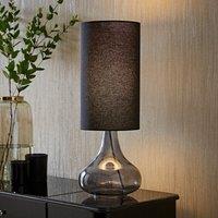 ValueLights Sylvie Black Linen Tall Shade Smoked Glass Teardrop Squat Table Lamp