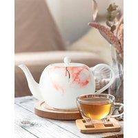 London Boutique 1.2L Large White Teapot with Gold Rim, Built-in Filter for Loose Leaf Tea, Lightweight Fine Chin | Size: 1000ml