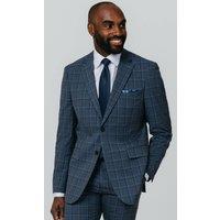 Dobell Men's Blue Bold Windowpane Check 2 Piece Suit | Size: 42R