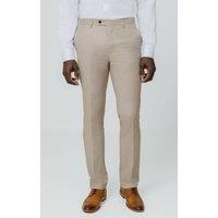 Dobell Men's Stone Sharkskin Slim Fit Suit Trousers | Size: 34R