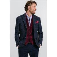 Dobell Men's Dark Blue Windowpane Check Harris Tweed Jacket | Size: 42R