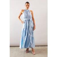 Wallis Women's Textured Organza Tiered Maxi Dress in Blue | Size: 16