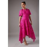 Coast Women's Lace Hanky Hem Puff Sleeve Dress in Pink | Size: 8