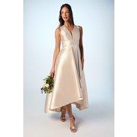 Coast Women's Honoured Petite Sleeveless Plunge Waterfall Twill Maxi Bridesmaid Dress in Champagne | Size: 12
