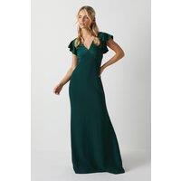 Coast Women's Honoured Petite V Neck Angel Short Sleeve Satin Maxi Bridesmaid Dress in Emerald | Size: 8