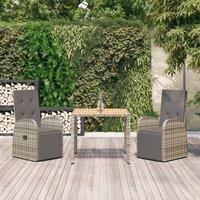 Berkfield Home 3 Piece Garden Dining Set Grey Poly Rattan&Solid Wood Acacia