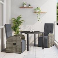Berkfield Home 3 Piece Garden Dining Set with Cushions Grey Poly Rattan