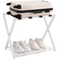 Costway Luggage Rack Folding Suitcase Stand with Storage Shelf-White in White