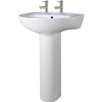 Balterley Adley Round 2 Tap Hole Basin & Full Pedestal 550mm White Pillar Tap