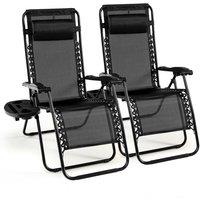 Costway Set of 2 Folding Zero Gravity Chairs Outdoor Patio Recliners Removable Headrests in Black