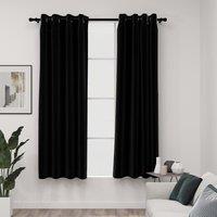 Berkfield Home Linen-Look Blackout Curtains with Grommets 2pcs Black 140x175cm | Size: 140x175 cm