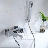 Nes Home Lunar Wall Mounted Bath Shower Mixer Tap & Shower Handset Kit Chrome in Silver