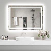 Rattantree LED Bathroom Mirror with Anti-Fog, Wall-Mounted Vanity Mirror, Tri-Color Dimmable Lights, Memory Function, Horizontal/Vertical in White