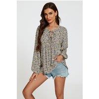 FS Collection Women's Floral Print long sleeve Blouse Top In Purple | Size: Medium