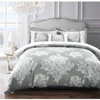 Sweet Dreams Luxurious Jacquard Floral Duvet & Pillowcase Set in Silver | Size: Double