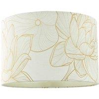 Happy Homewares Designer Cream Linen Fabric 12 Inch Lampshade with Large Shiny Gold Foil Flowers | Size: 12 inches