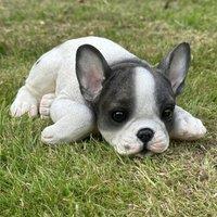Animal Crackers Realistic Black & White Laying French Bulldog Figurine Decoration Or Memorial