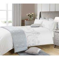 Sweet Dreams Silver Embroidered Luxury Duvet Cover & Stylish Pillowcase Set | Size: Double