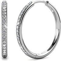 Harfi Women's Round Hoop 40mm Silver Earrings With Certified Austrian Crystals | Size: 18 inches