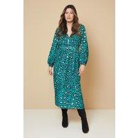 Wallis Women's Abstract Pin Tuck Detail Zip Midi Dress in Green | Size: 12