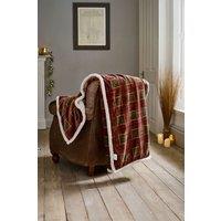Deyongs Luxury Rowin Tartan Sherpa Fleece Throw - Super Soft Cozy Red & Green Check Blanket | Size: 140 cm x 180 cm