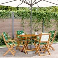 Berkfield Home 5 Piece Garden Dining Set Leaf Pattern Fabric & Solid Wood in Green