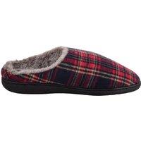 ABSOLUTE FOOTWEAR Men's Mens Traditional Checked Open Back Mule Slippers, Faux Fur Lining in Red | Size: 8
